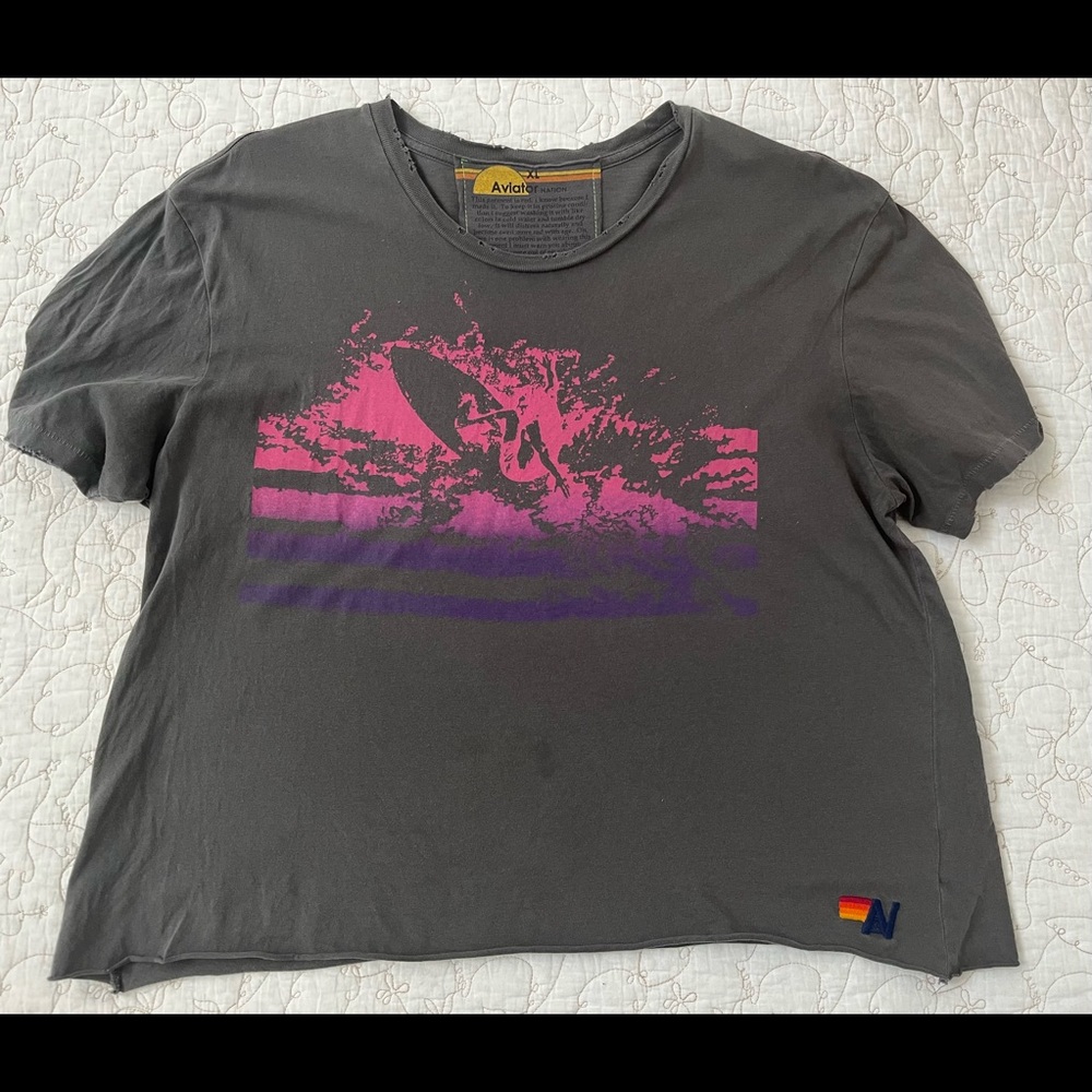 Aviator Nation boyfriend crop T-shirt size XL windsurfer